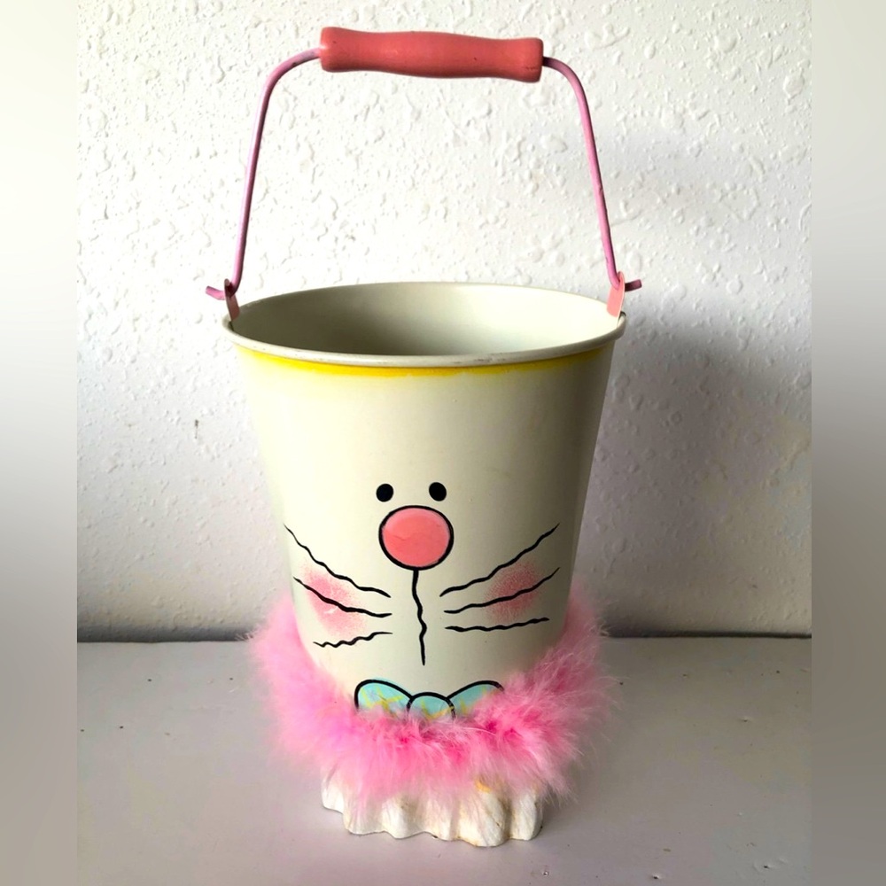 Cute Bunny Easter Bucket with Pink Handle